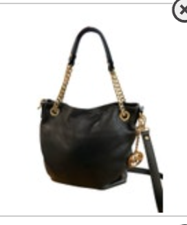 Michael Kors Black Jet Set Women's Pebbled Leather Crossbody Bag Chain Detail