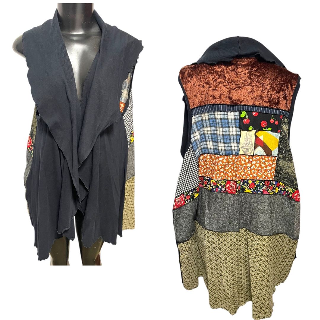 Medium Christy Fisher Sleeveless Patchwork Long Vest Made in USA