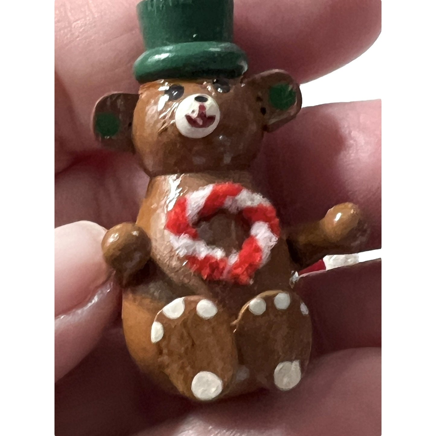 2 Vintage Hand Painted Wooden Christmas Ornaments Small Retro Bear Stocking