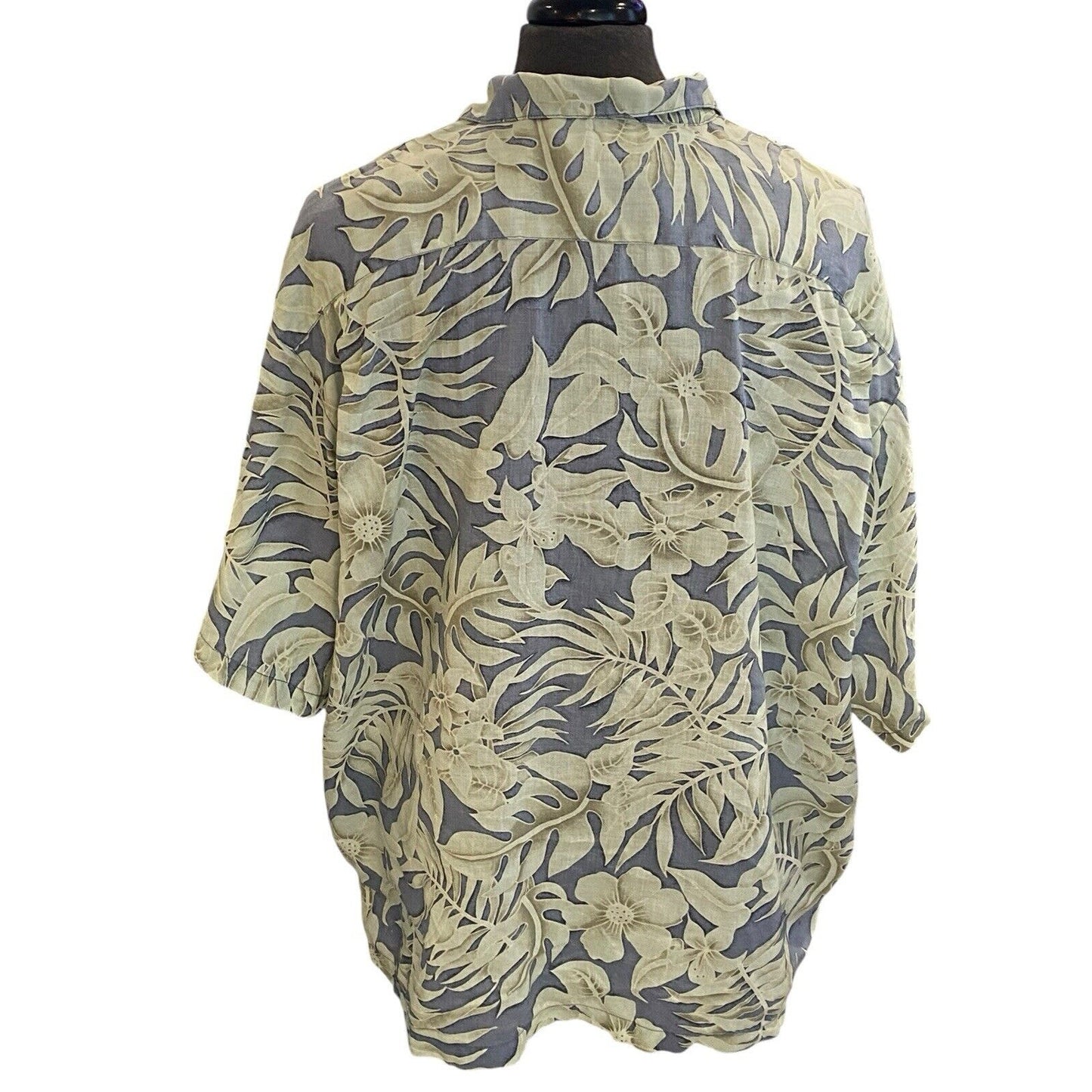 XXL Tommy Bahama Blue Linen Floral Hawaiian Shirt Wood Buttons Cruise