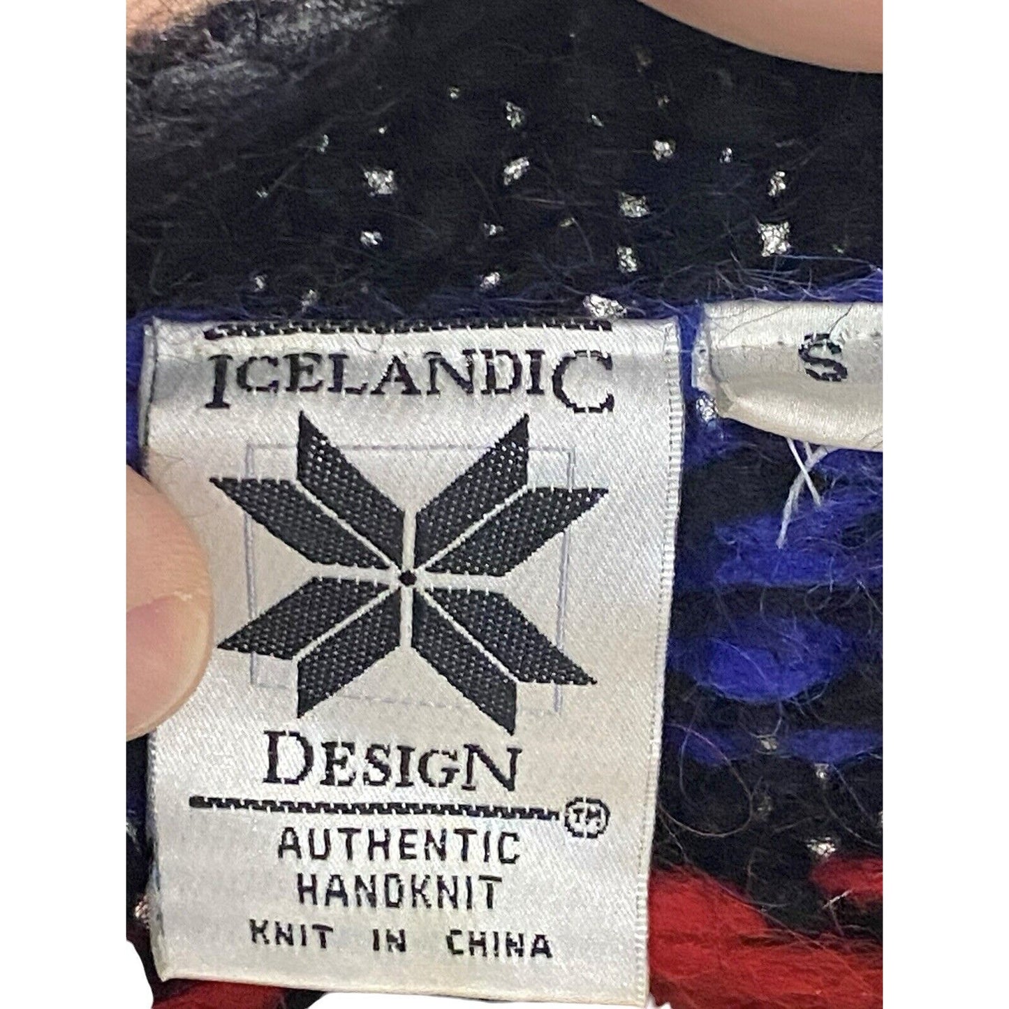 Icelandic Designs Wool Button Sweater Jacket Size Small Nordic Red Blue Back