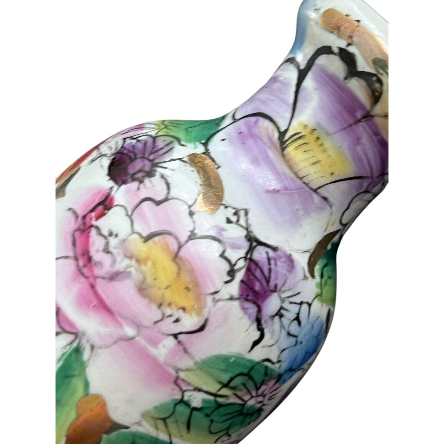 Chinese Floral Vase Gold Detail Porcelain Bud Asian 4” Vintage Hand Painted