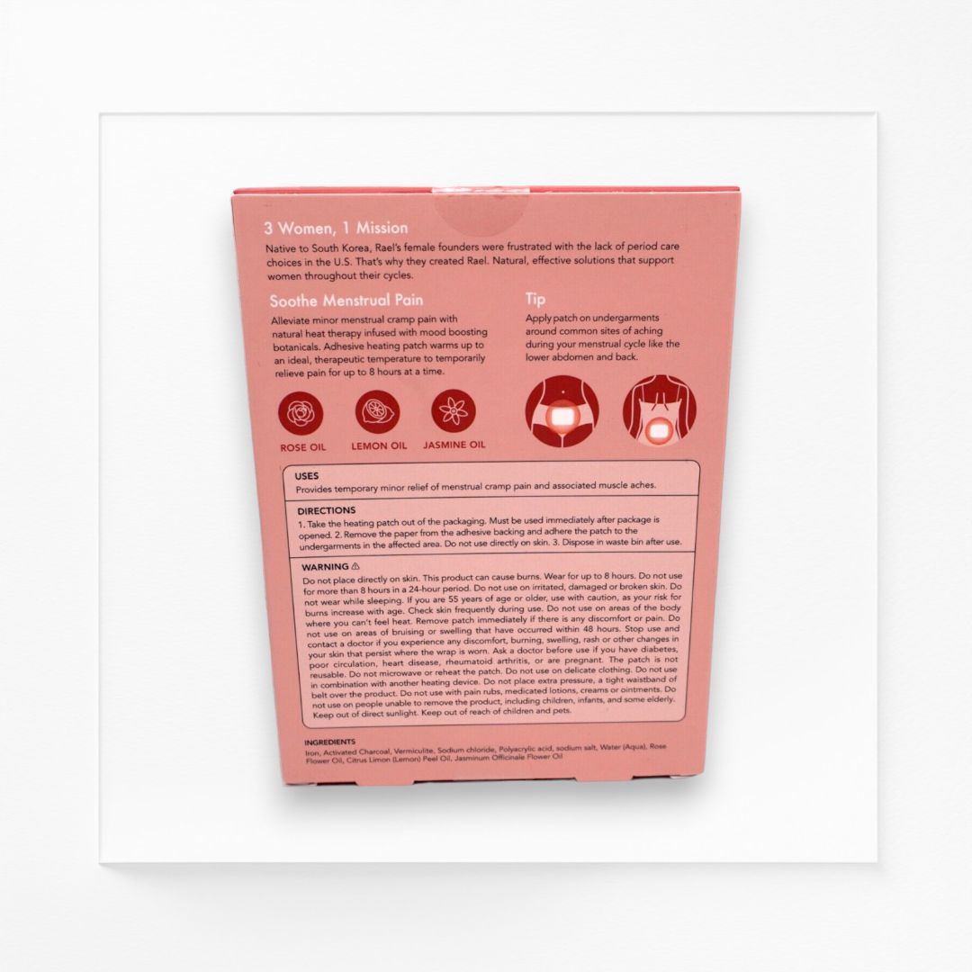 NEW Rael Brand Heating Patch for Menstrual Cramps Up To 8 Hours Use (3 Count)