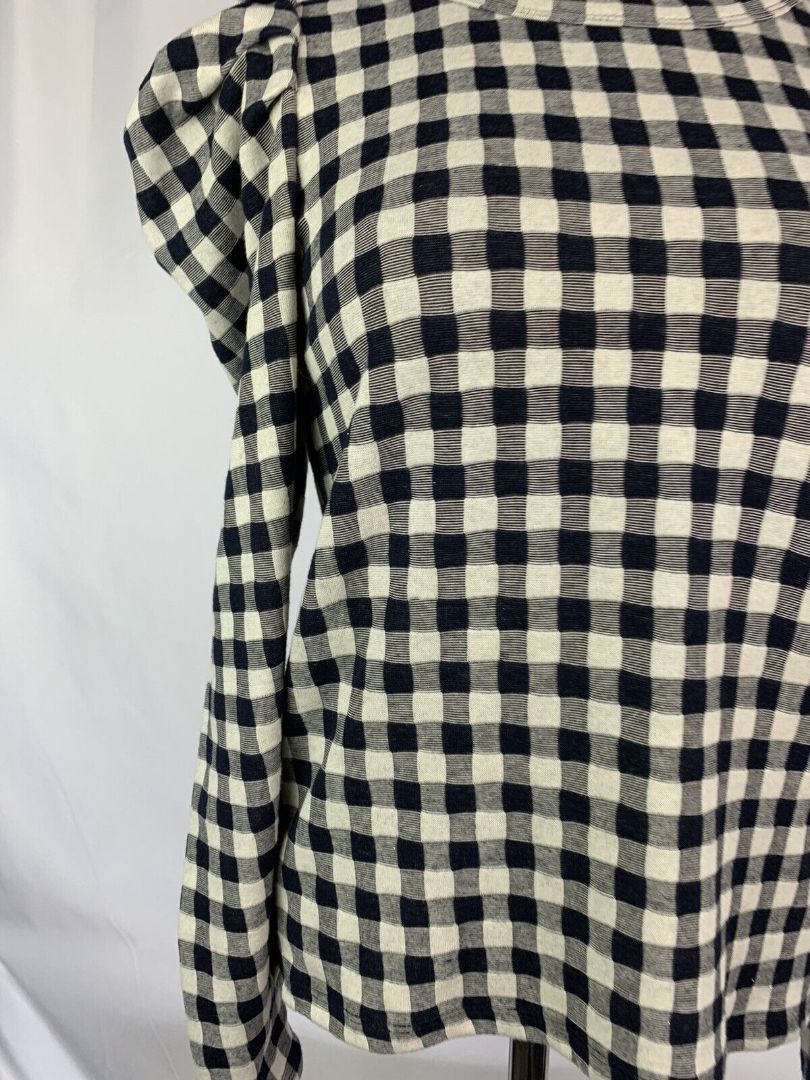 XS Ann Taylor Loft Long Sleeve Pullover Top Women's Navy Blue Tan Check