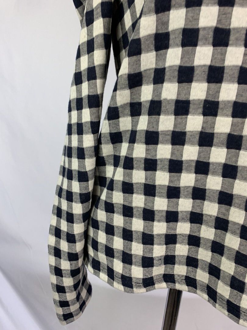 XS Ann Taylor Loft Long Sleeve Pullover Top Women's Navy Blue Tan Check
