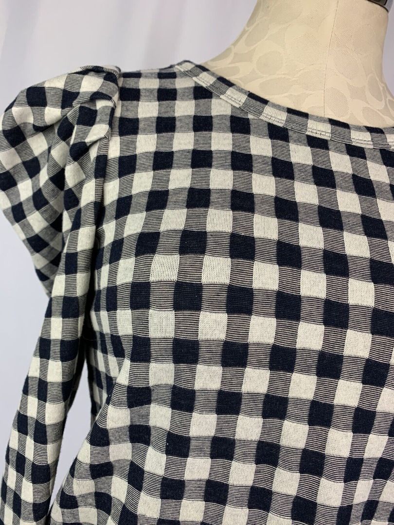 XS Ann Taylor Loft Long Sleeve Pullover Top Women's Navy Blue Tan Check
