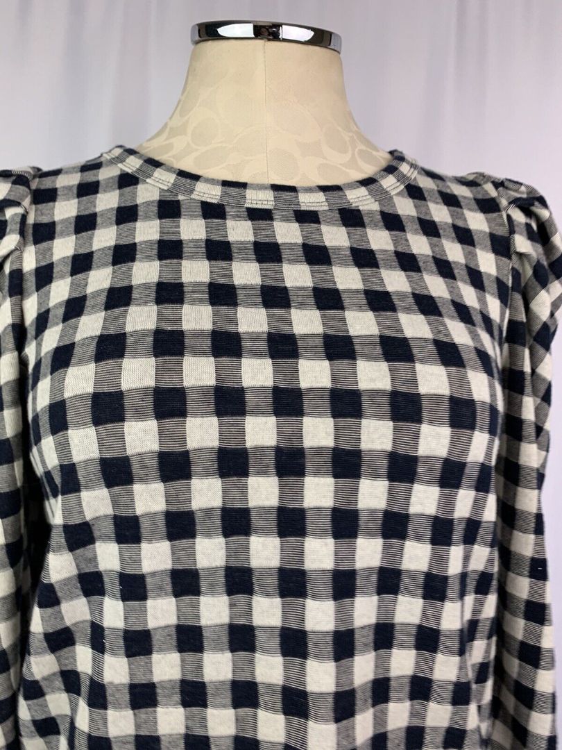 XS Ann Taylor Loft Long Sleeve Pullover Top Women's Navy Blue Tan Check