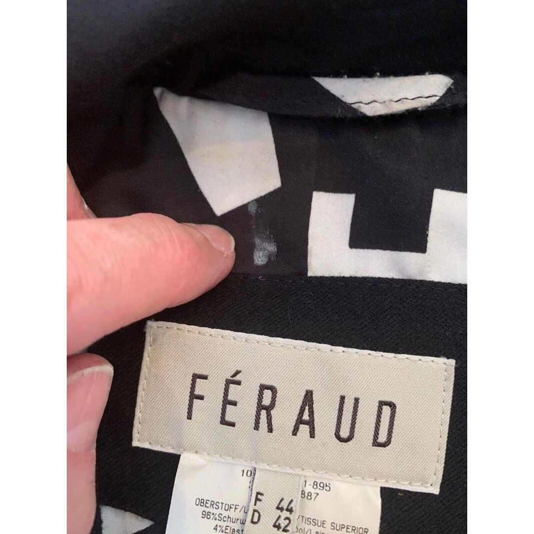 Size 44 (12) Feraud Black Womens Blazer Jacket with Braided Trim Vintage