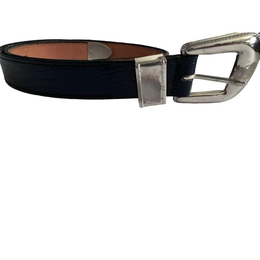 Medium Fred Coen Navy Blue Snakeskin Embossed Leather Western Belt Womens