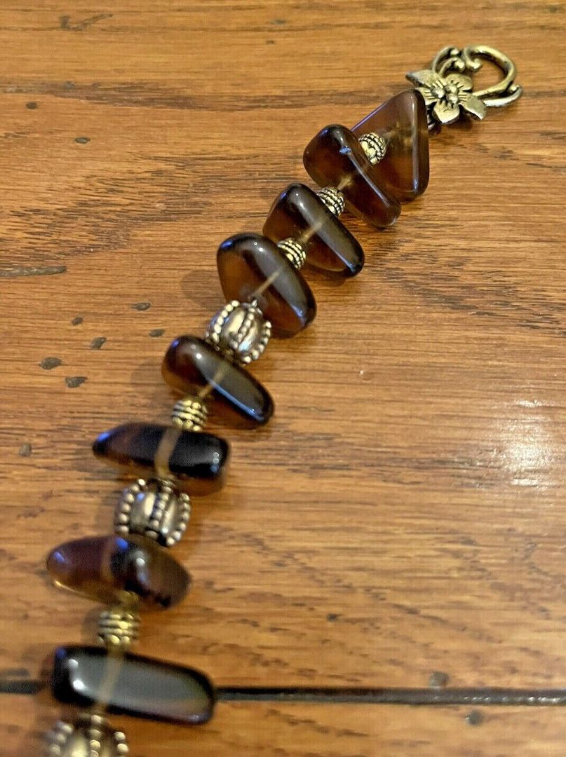 21" Handmade Chunky Statement Necklace Goldtone Amber Toggle Clasp