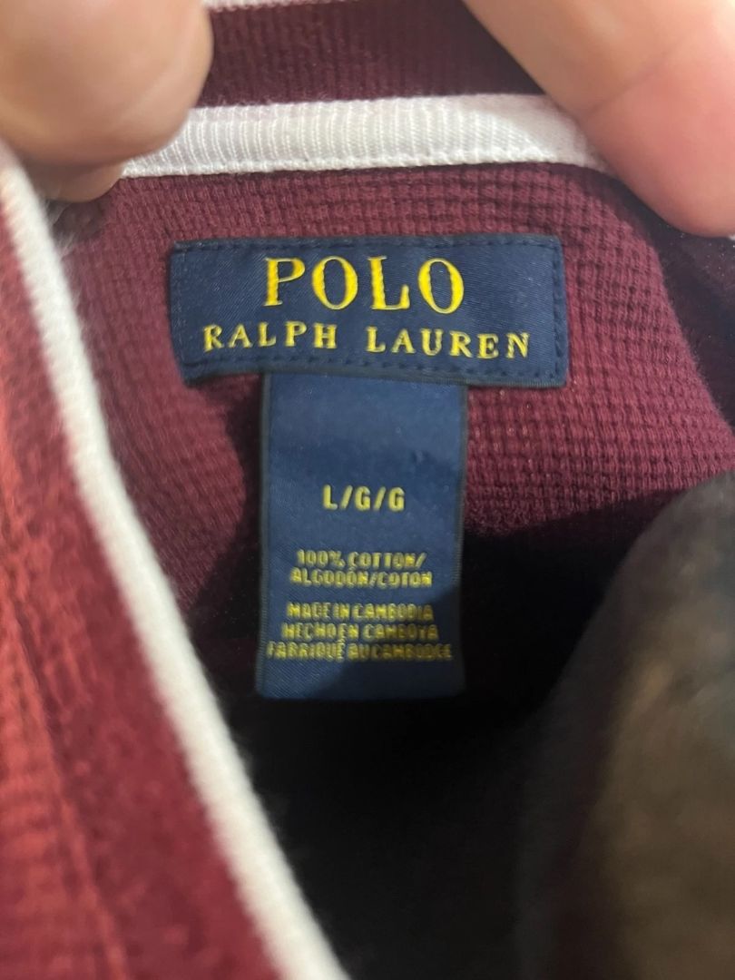 Large Polo Ralph Lauren Burgundy Long Sleeve Crewneck Thermal Mens Pony Logo