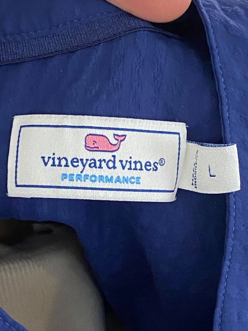 Large Vineyard Vines Performance Women's Dress Size Navy Blue Seersucker V-Neck