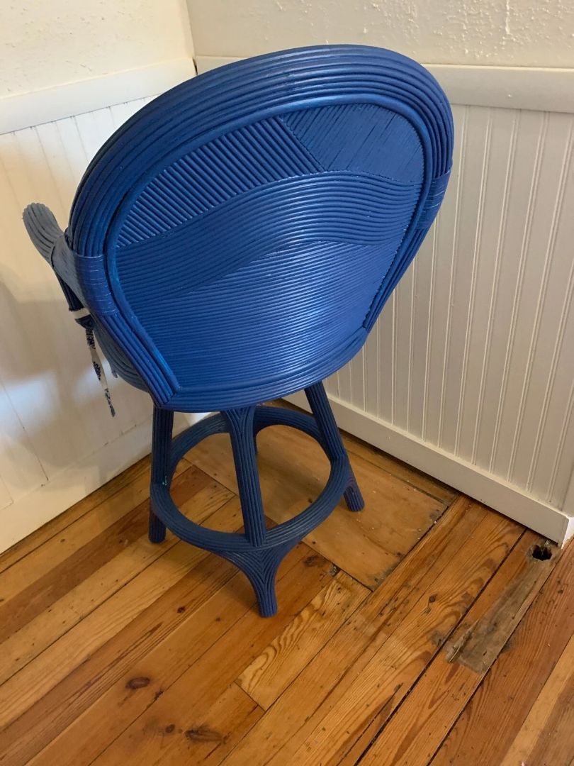 Vintage ReFab Swivel Counter Height Chair and Cushion Bright Navy Blue Bentwood