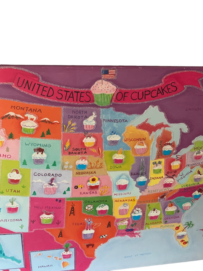 "United States of Cupcakes" Youth Stretched Canvas Wall Hanging Decor Art 36" x 24"
