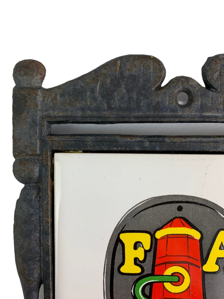 Vintage Tile Trivet "FA" Antique Fire Mark in Cast Iron Made in Japan Ceramic