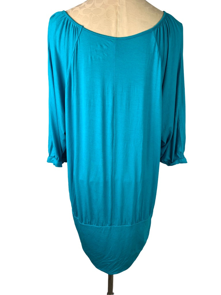 18/20 Lane Bryant Teal Beaded Neckline Soft 3/4 Sleeve Blouson Jersey Knit Top