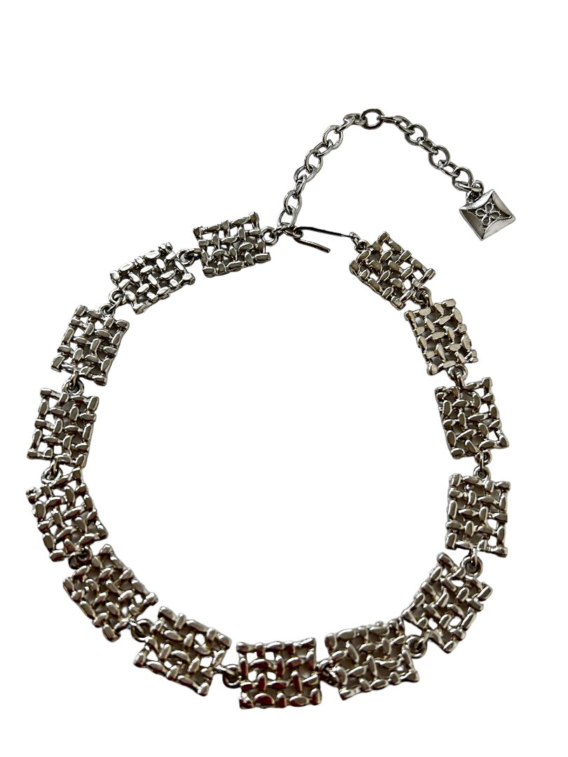 Vintage Choker Necklace 12-15" Pierced Silvertone Geometric Links