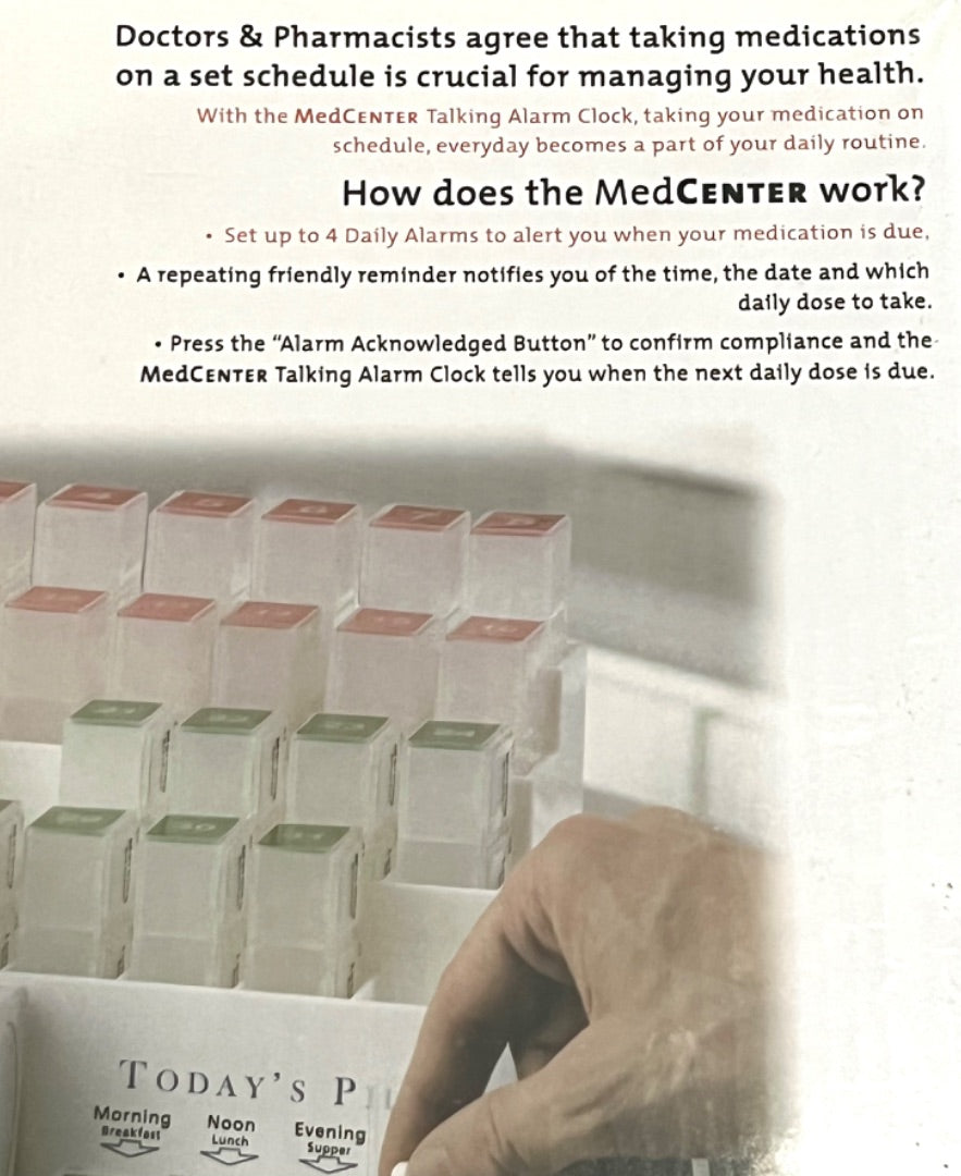 MedCenter System Monthly Medication Organizer with Easy Set Reminder Clock New Sealed