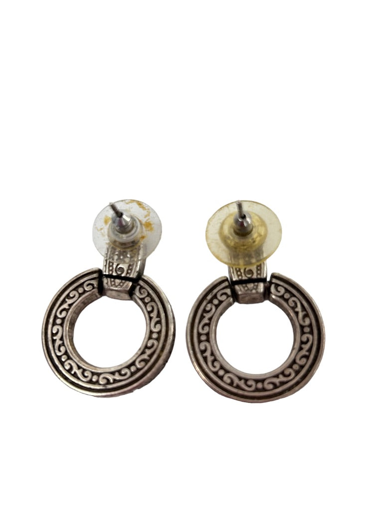 Vintage Sivertone Door Knocker Earrings Embossed 1 1/8" Drop Post Pierced