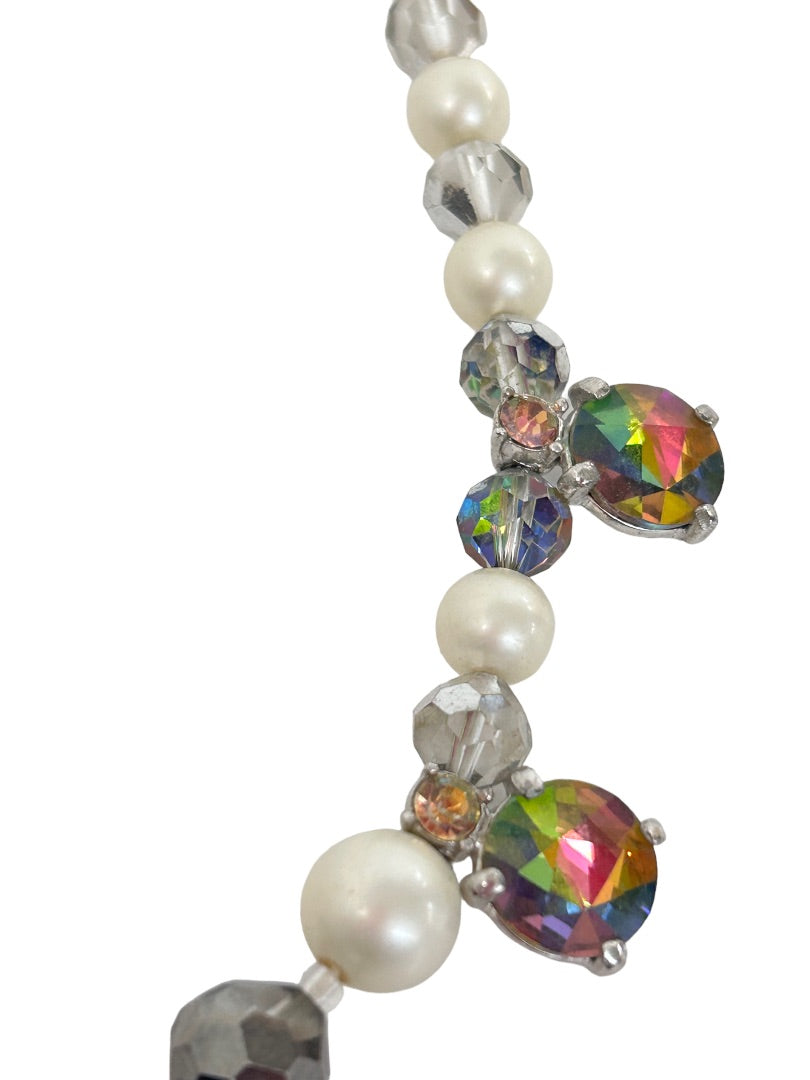 Vintage Faux Pearl Crystal 17" Necklace Hook Closure