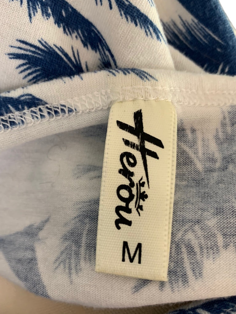 Medium Herou Women's White Blue Tropical Print Tank Dress Jersey Knit