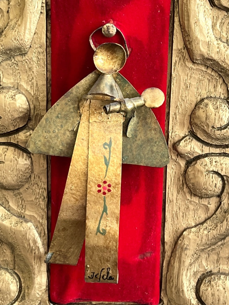 Mother Mary Jesus Handmade Wall Art Ornate wood Velvet and Metal art Signed