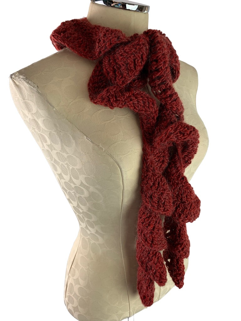 Flounce Crochet Ruffle Scarf Dark Red Fuzzy 57"