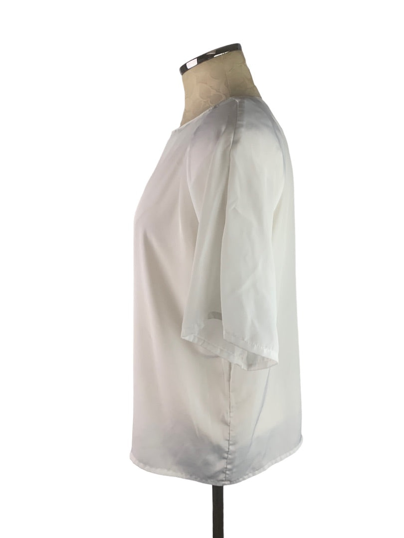 10P Petite Impressions Women's Vintage 90s Short Sleeve Pullover White Blouse
