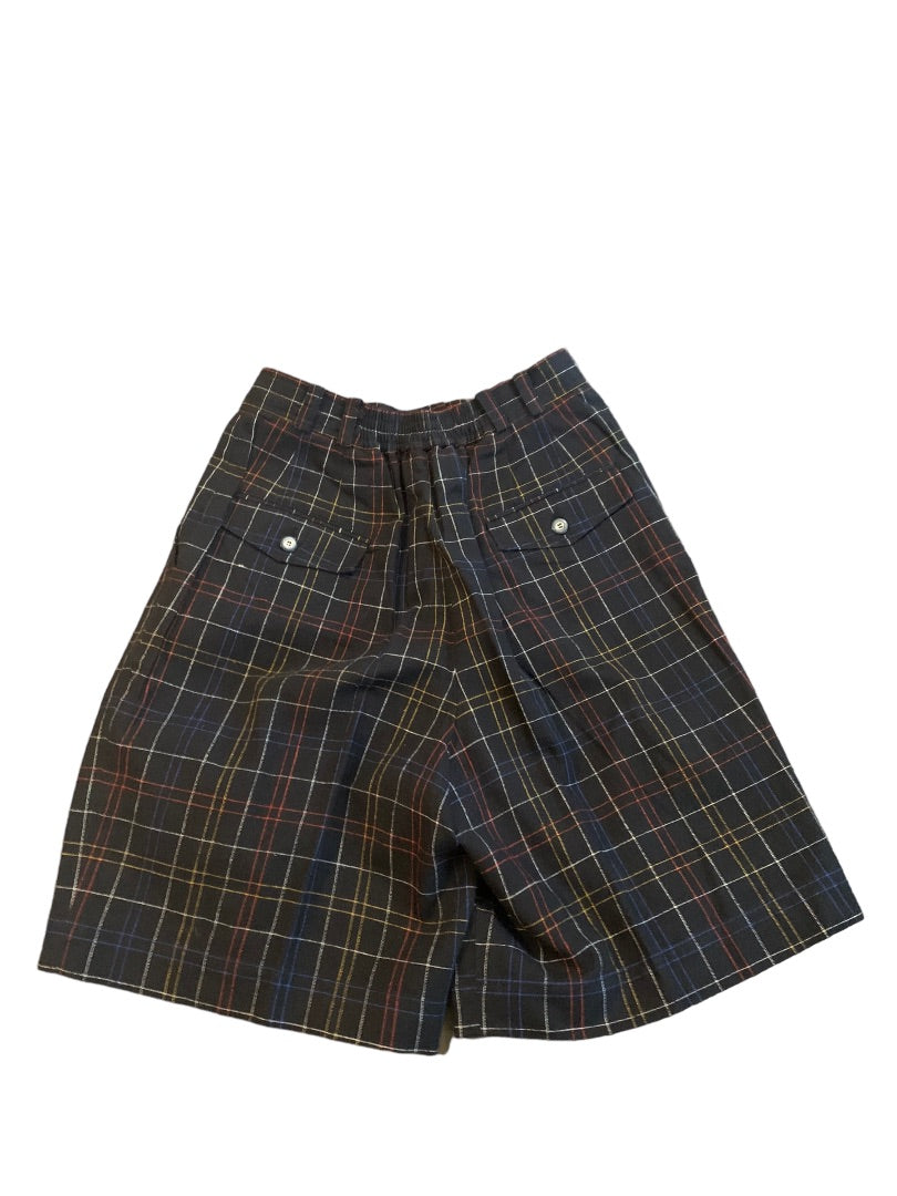 8 Chaus Women's Vintage 1980s Black Plaid Golf Shorts Cotton Linen Blend