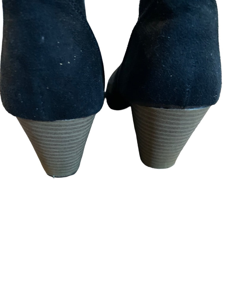 7.5 Just Fab Women's Faux Suede Black Stack 2.5" Heel Booties Pull On