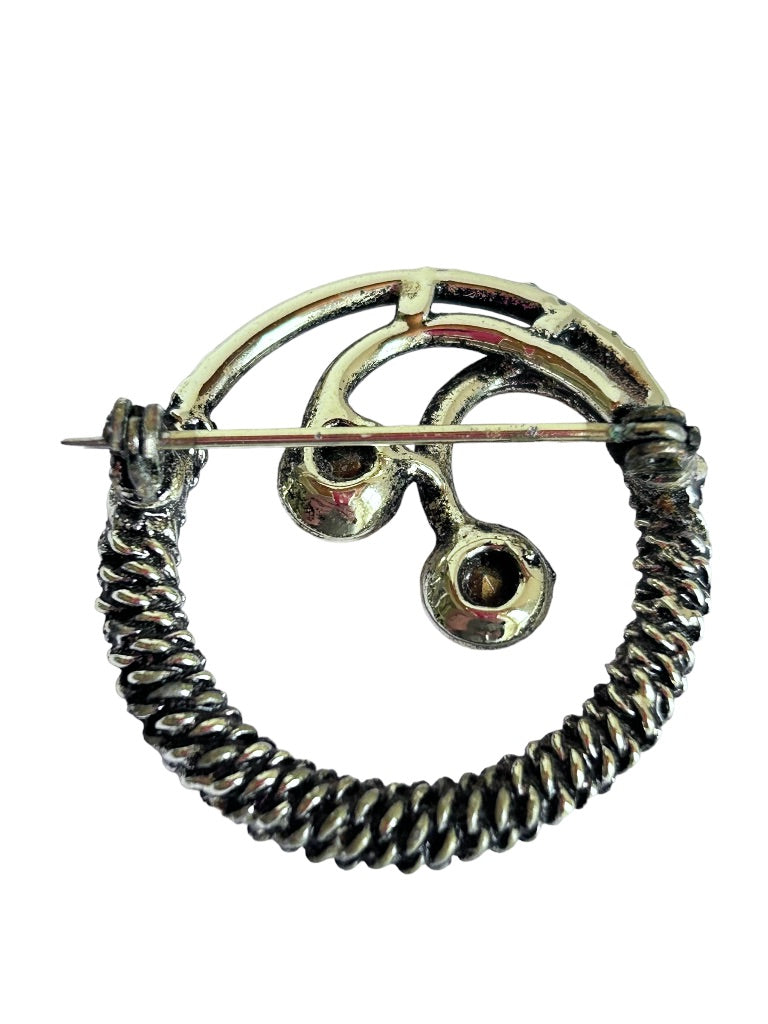 Vintage Silvertone Round Wreath Brooch Braided Design 1 3/8"