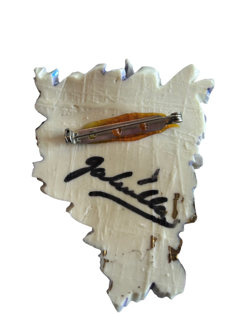 Vintage 80s Handpainted Signed Porcelain Brooch Pin 20s Flapper Inspired 3 1/4"