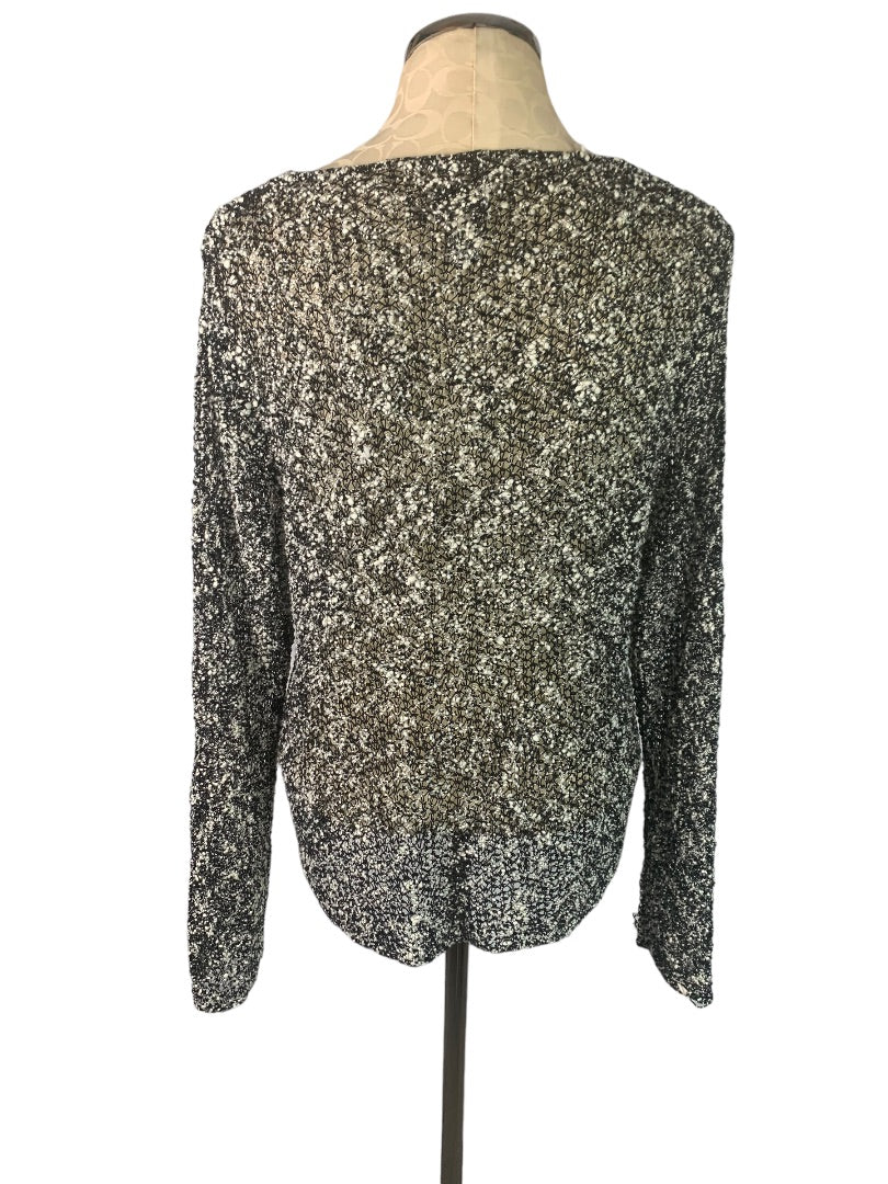 XL Chico's Black Women's White Loose Woven Sweater Lagenlook V-Neck