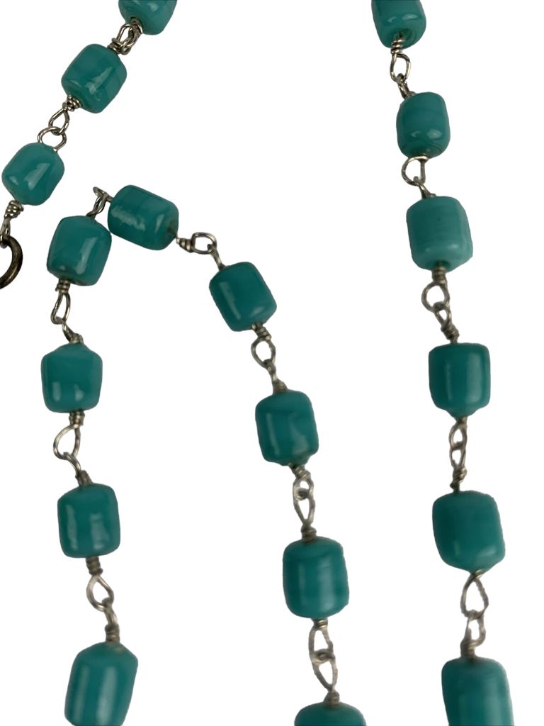 Carol Dauplaise Enameled Pendant Necklace New 17" Blue and Turquoise