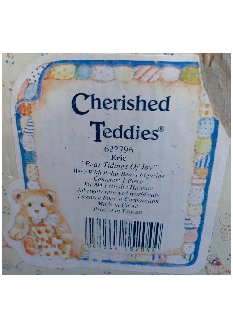 Vintage 1994 Cherished Teddies 622796 Eric "Bearings Tidings of Joy" Figurine Enesco