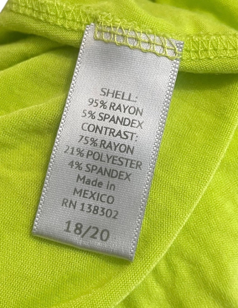 18/20 Avenue Women's Neon Green Burnout Shirt Lined Off Shoulder
