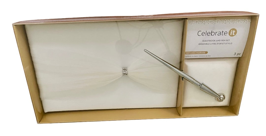 Celebrate It Wedding Guestbook and Pen 3 Piece Set NIB