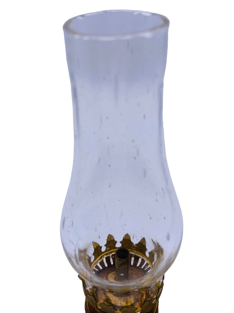 Vintage 6" Oil Lamp with Hurricane Glass White Ceramic Japan Gold Trim