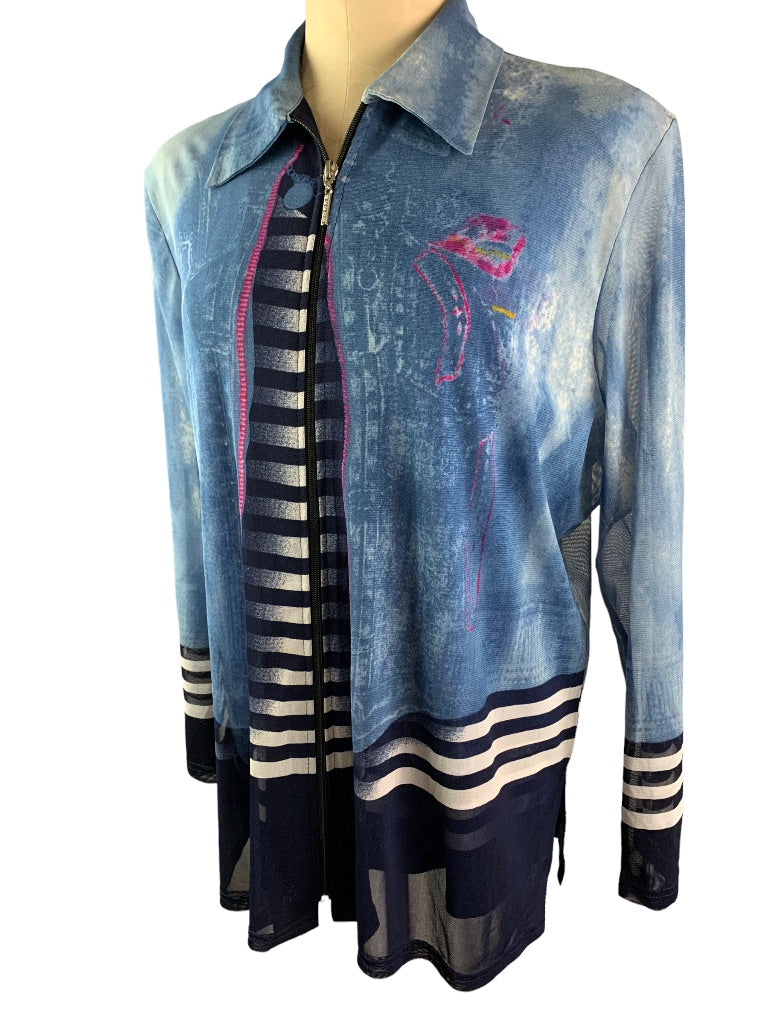 XXL Modelia Women's New Blue Twin Set Mesh Jacket Denim Design