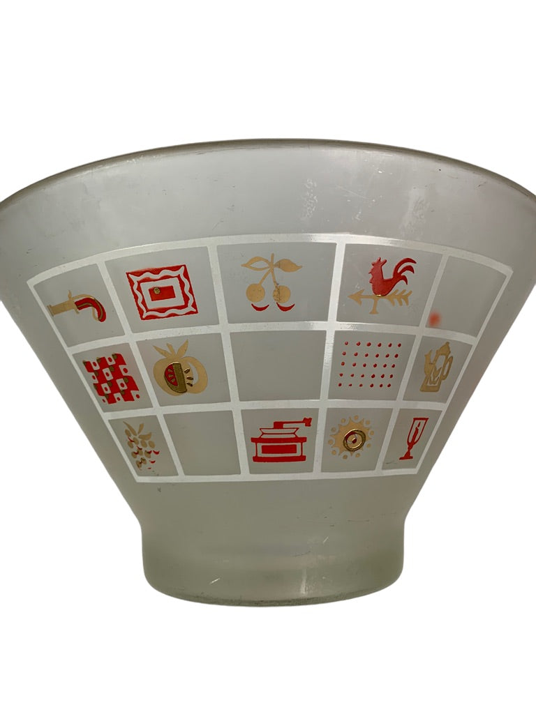 Vintage Hazel Atlas Frosted Glass Midcentury 11" Salad Bowl