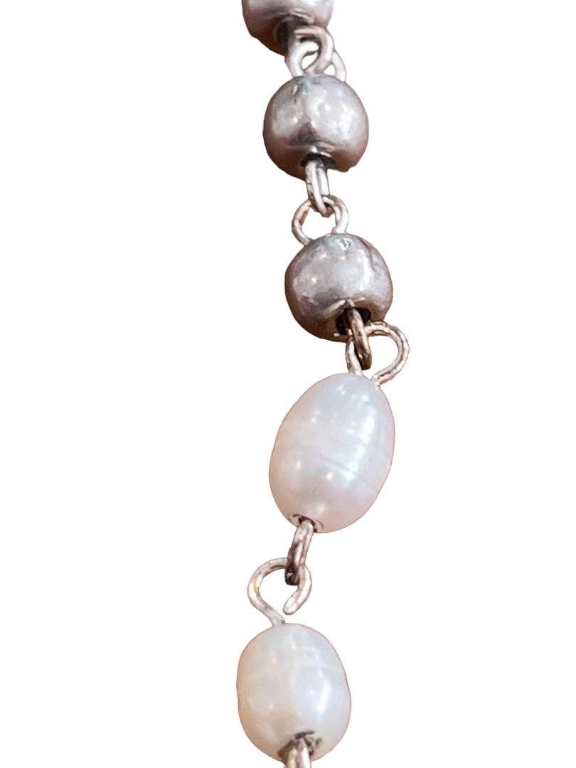 J. Jill Abalone and Pearl Pendant Mixed Metal Necklace Long 34" + 2"