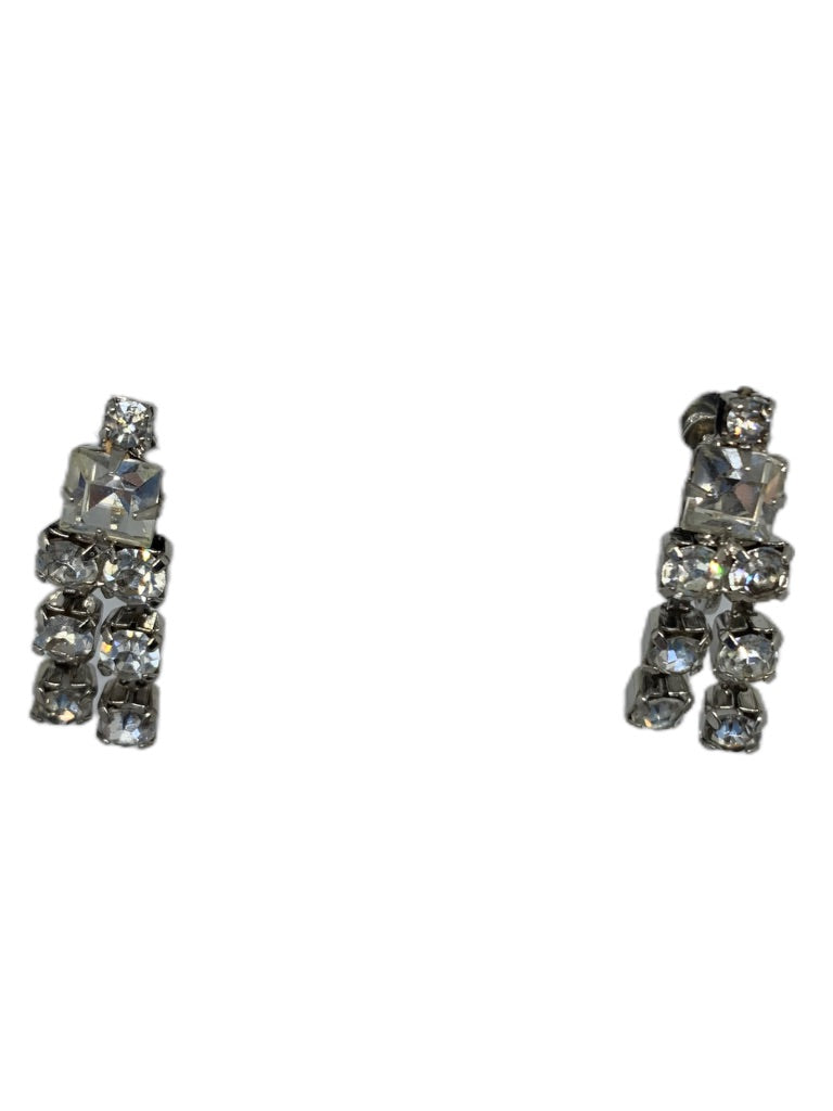 Vintage Signed Coro Rhinestone Non-Pierced Screwback Earrings 2" Drop Double Strand