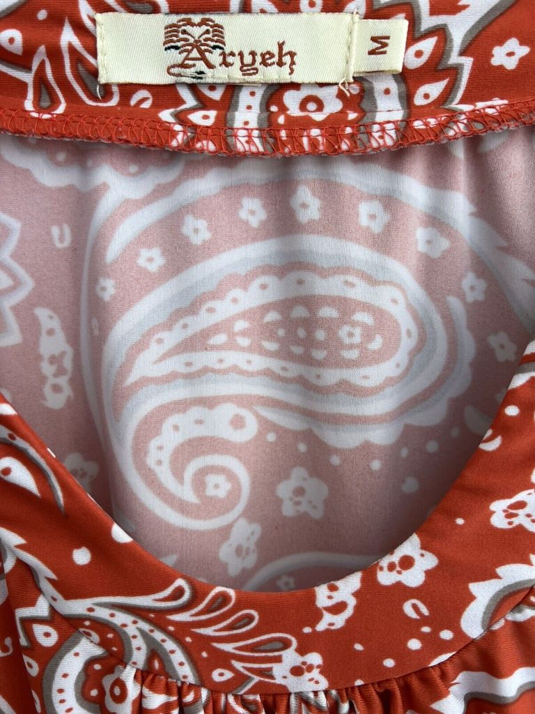 Multicolor Aryeh Medium Aryeh Orange Paisley Stretch Bell Flare Sleeve Dress, Medium