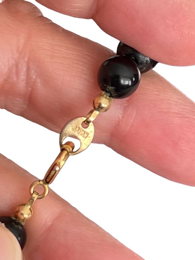 Handpainted Black Lacquer Oriental Wooden Pendant Necklace 22" Long