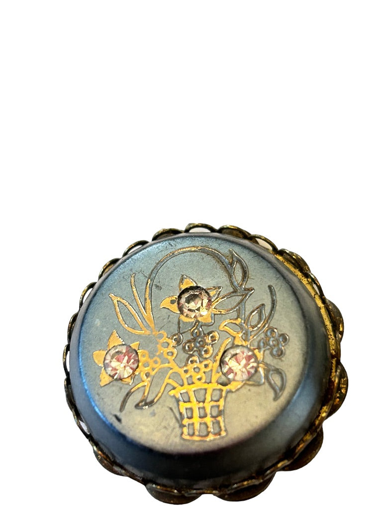 Vintage Clip On Earrings Non-Pierced Silver Plastic Ornate Metal Back and Edging 1.25"