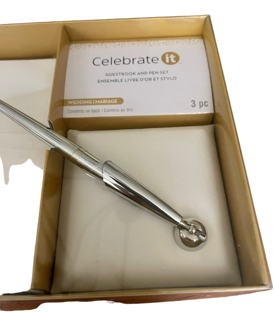 Celebrate It Wedding Guestbook and Pen 3 Piece Set NIB