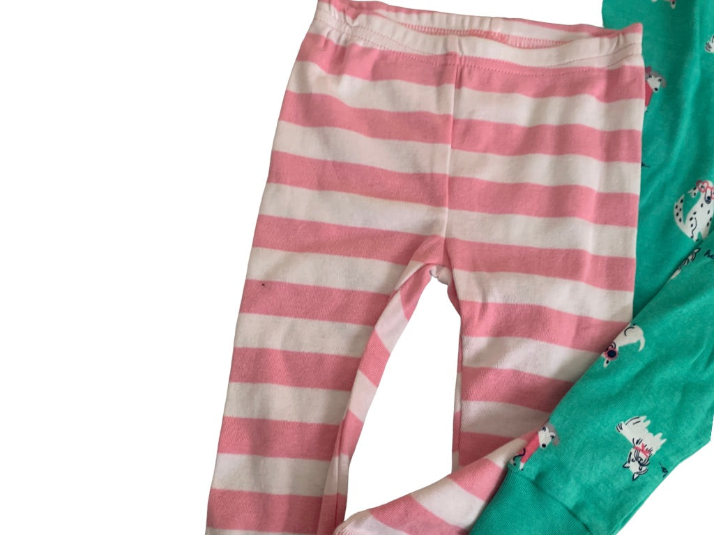 12 Months Carter's New Girls 3 piece Pajama PJ Set Green Pink Stripe Dog Print Short Sleeve Pants