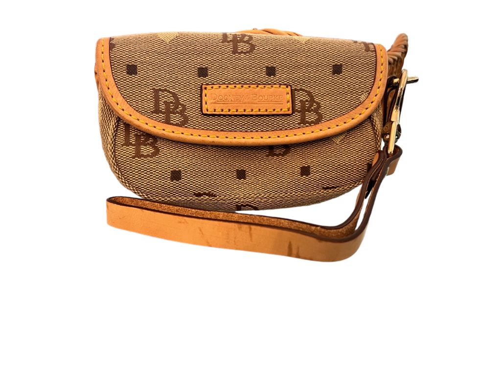 Dooney & Bourke Tan Small Wristlet DB Heart Canvas 5.75" x 3"