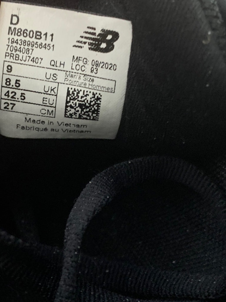 9D New Balance Men's Fresh Foam Black Running Shoes Sneakers M860B11