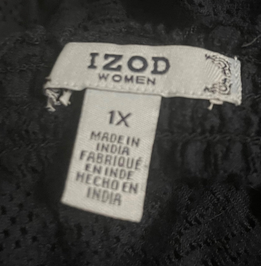 1X Izod Women Sheer Lace Top Elastic Off Shoulder Navy Blue